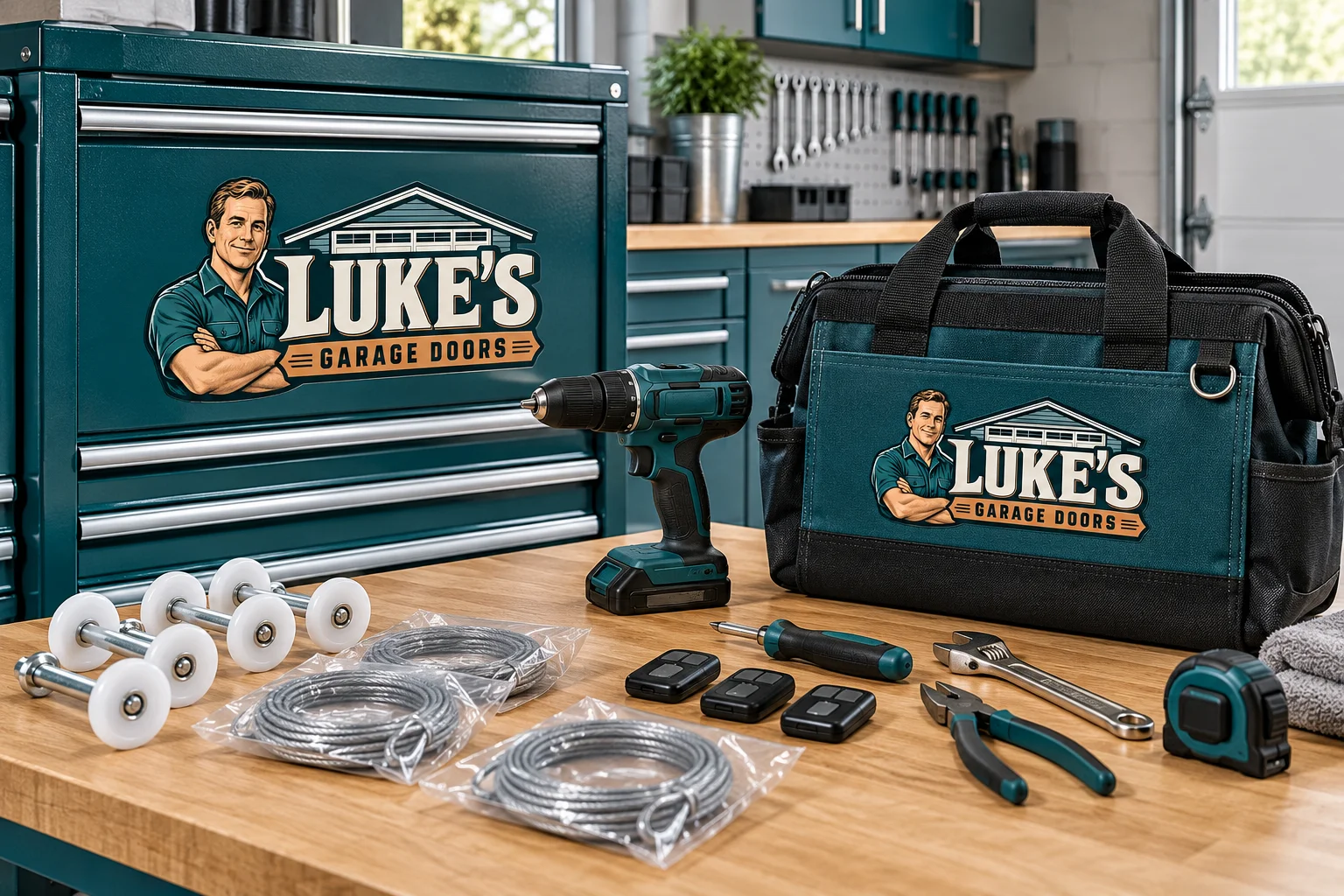 Luke's Garage Doors branded equipment